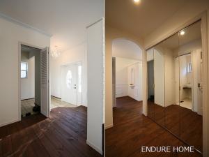 玄関ホール
来客からは靴が見えないよう配慮し
たっぷりのｼｭｰｽﾞｸﾛｰｸも設けました。
写真右
鏡になっていますのは収納の扉で
姿見にもなり便利ですね♪