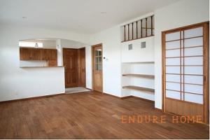 ＬＤＫ　キッチンの下がり壁をアールに