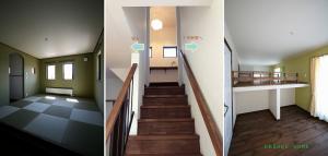 １階から階段を上ると左右に分かれる形でまた階段があります!!寝室と子供部屋と通路が分かれていて面白い間取りになっています♪