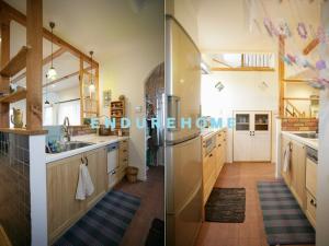 キッチンは既製品のウッドワン。木製のパネルなので部屋の雰囲気にも素敵にマッチしています♪