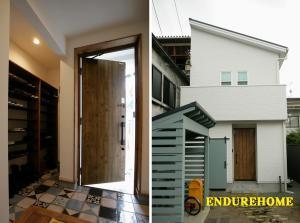 オーナー様ひとめぼれのタイル♪水色とブラック、ホワイトのタイルをランダムに貼りました。