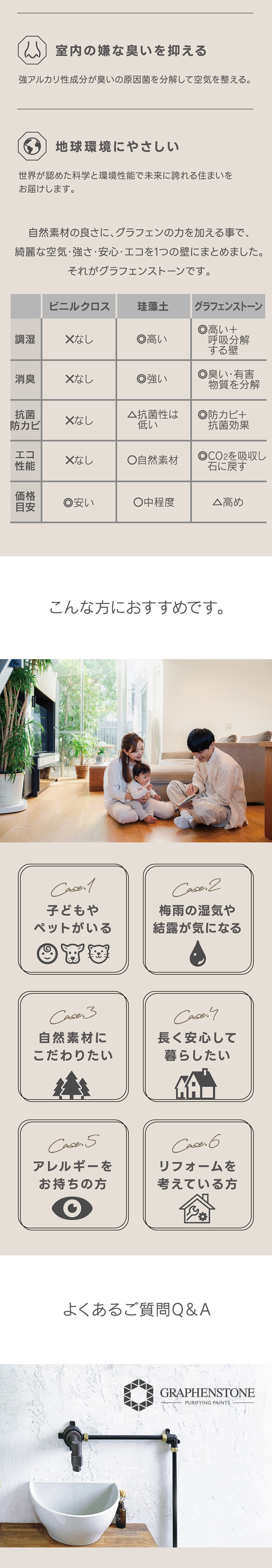 結露やカビに強く、菌やアレルギーを抑える快適な塗り壁グラフェンストーン。